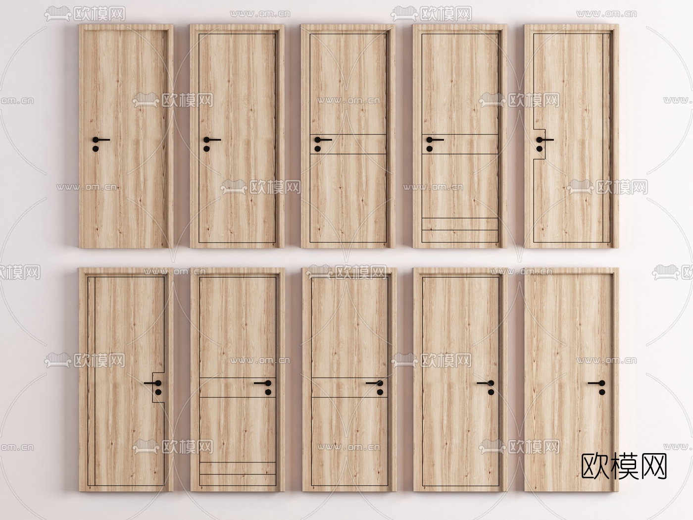 北欧原木房门单开门3d模型下载