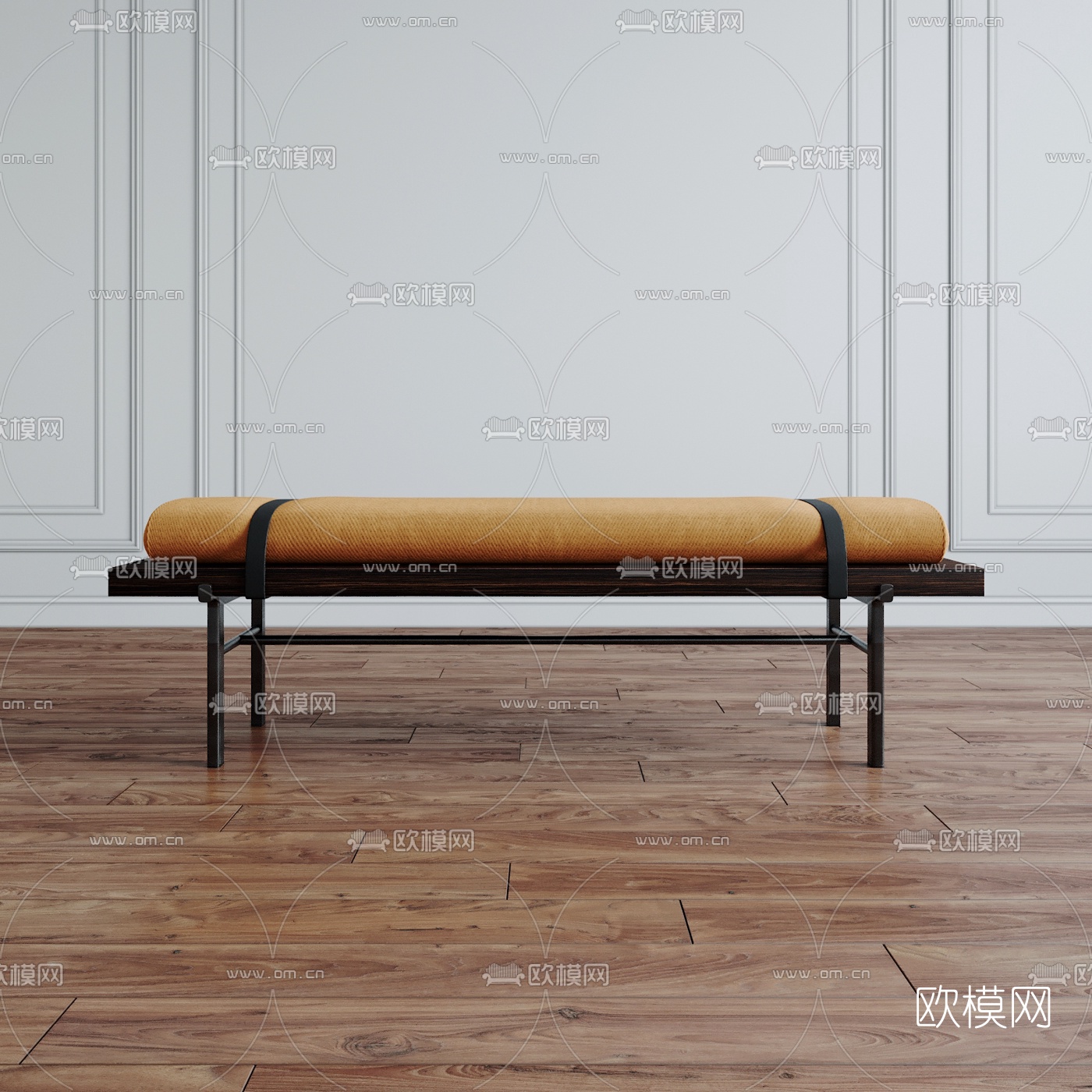 现代布艺床尾凳3d模型下载（渲染图1）