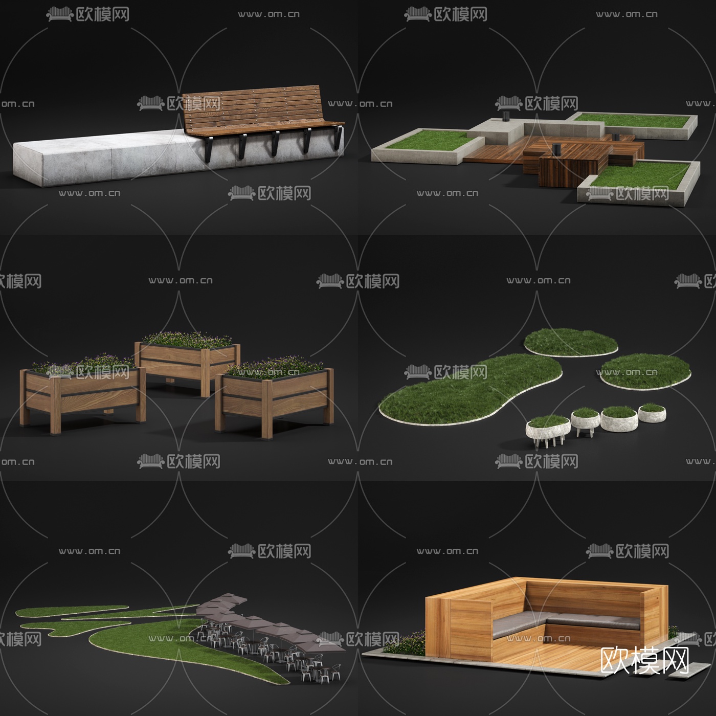 现代户外草坪花坛小品3d模型下载