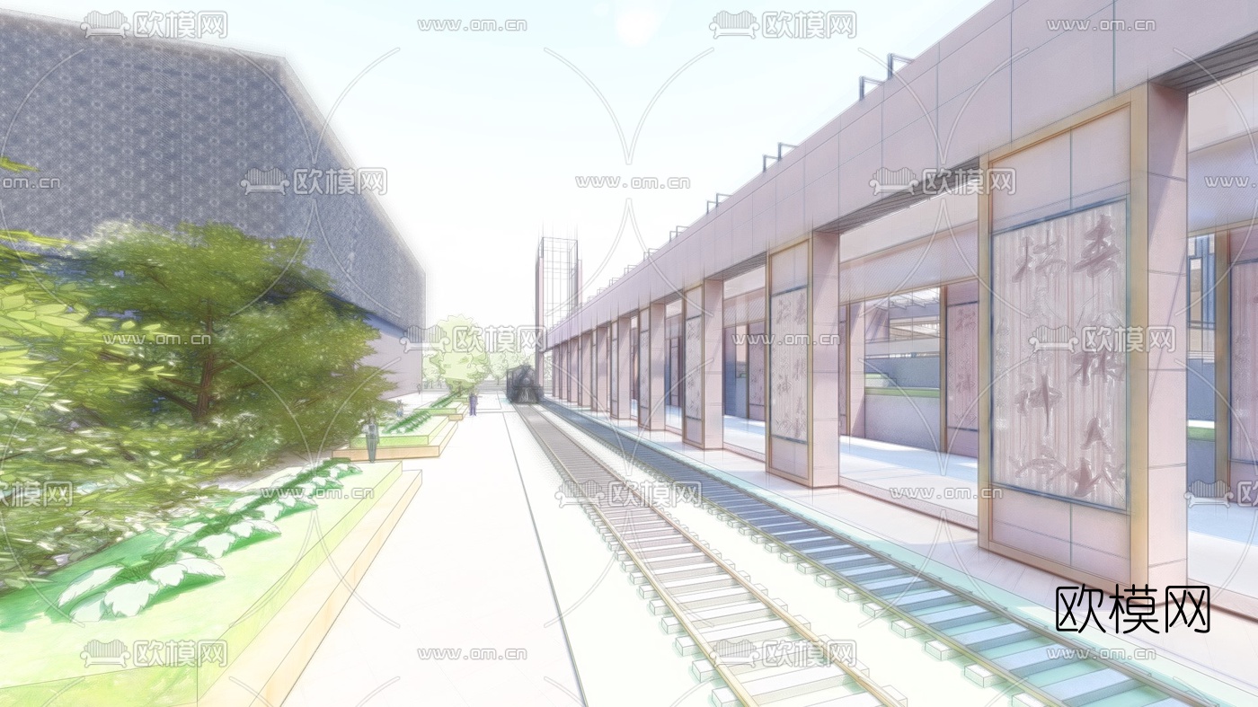 现代科技馆外观su模型下载（渲染图2）