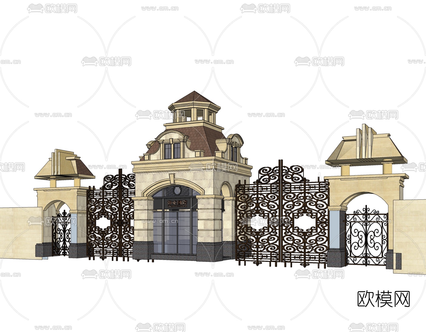 欧式古典小区门头su模型下载