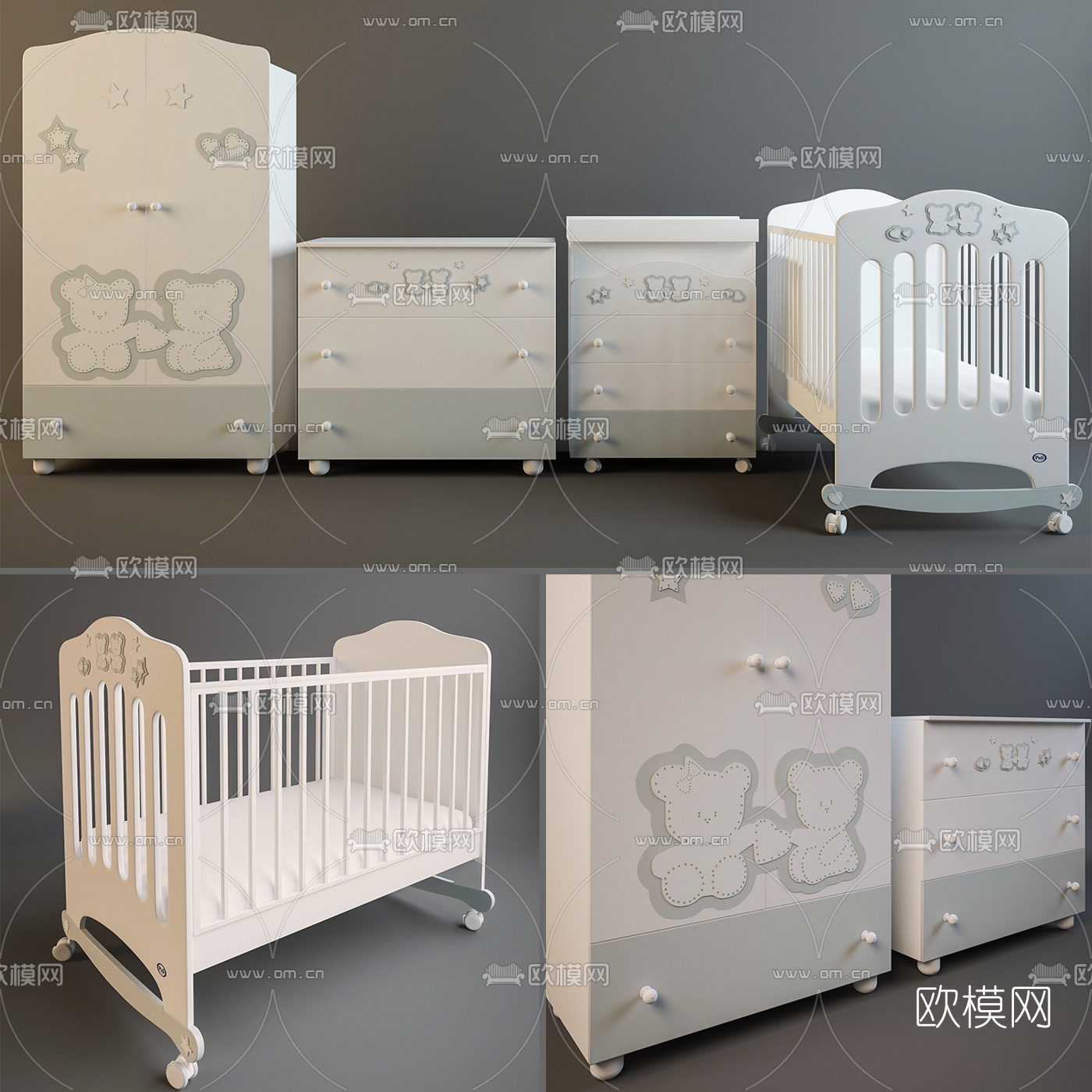 北欧婴儿床儿童柜3d模型