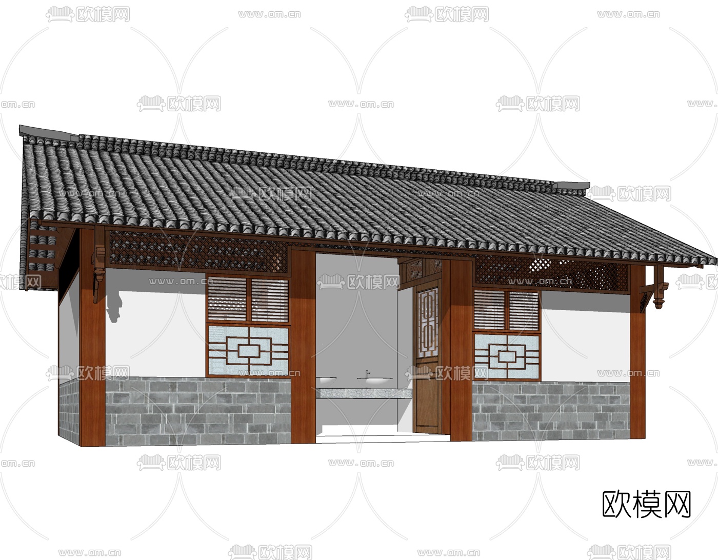 中式公共厕所免费su模型下载