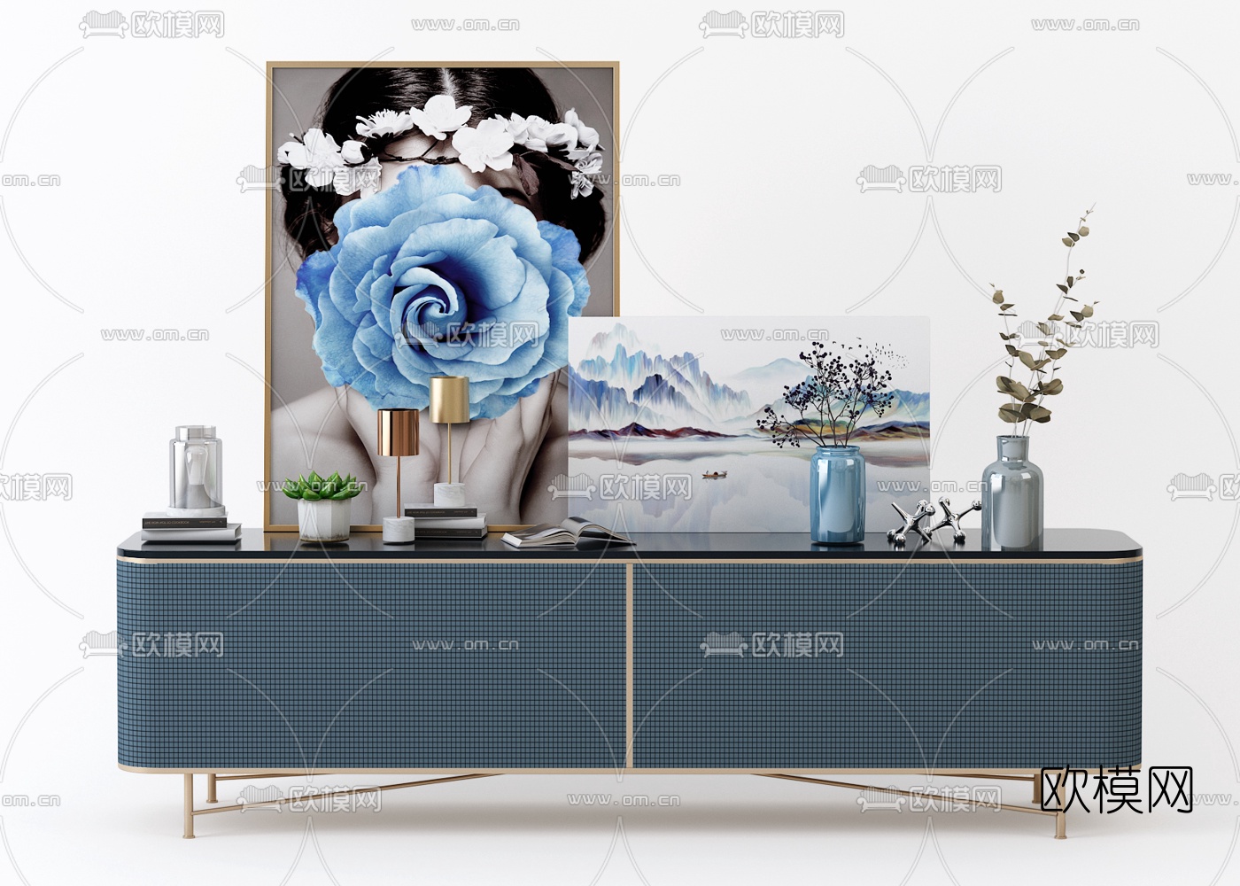 后现代蓝色电视柜3d模型