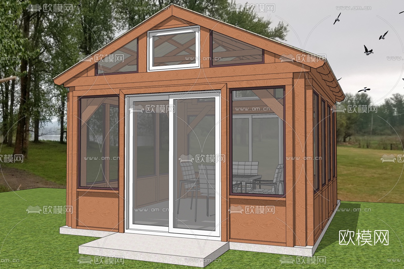 现代木屋别墅免费su模型下载