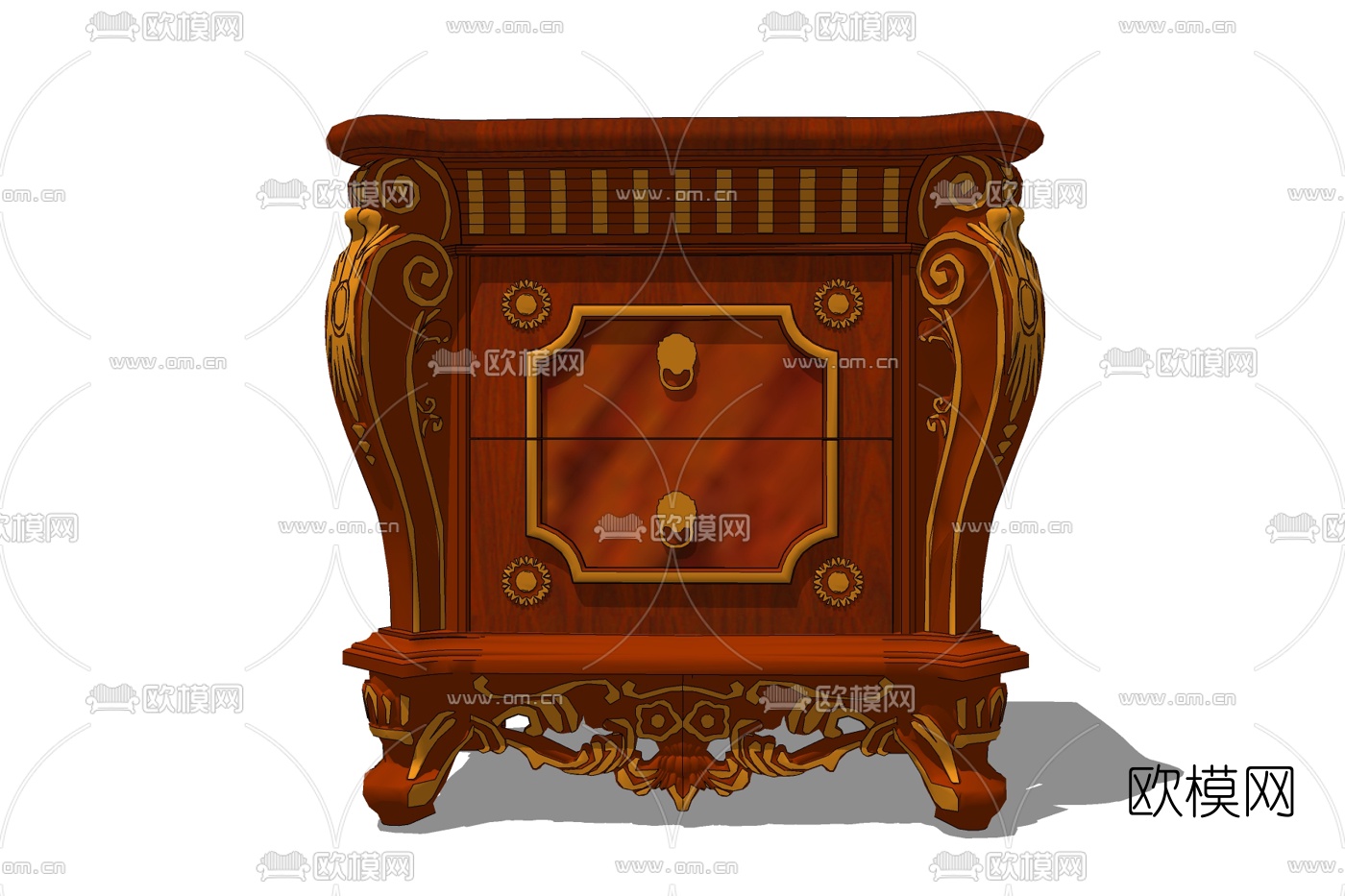 欧式实木床头柜免费su模型下载