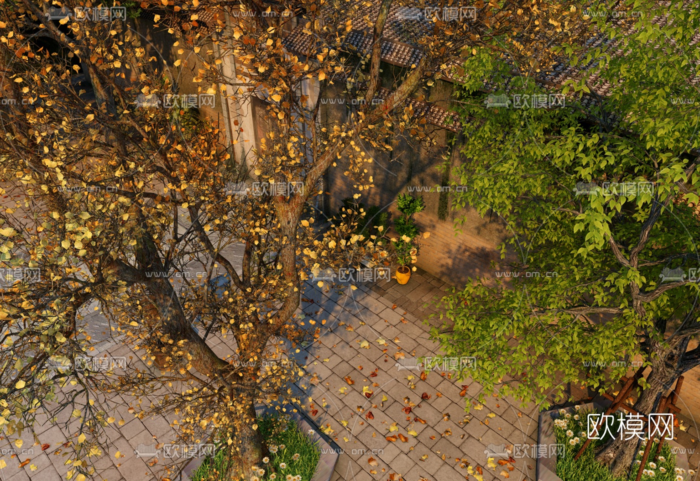 中式寒山寺院门面门头3d模型下载（渲染图5）