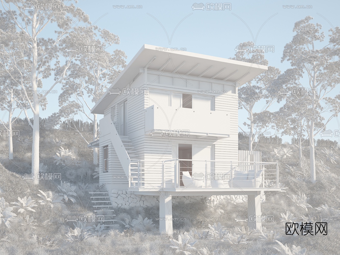 自然风山间小屋外观3d模型