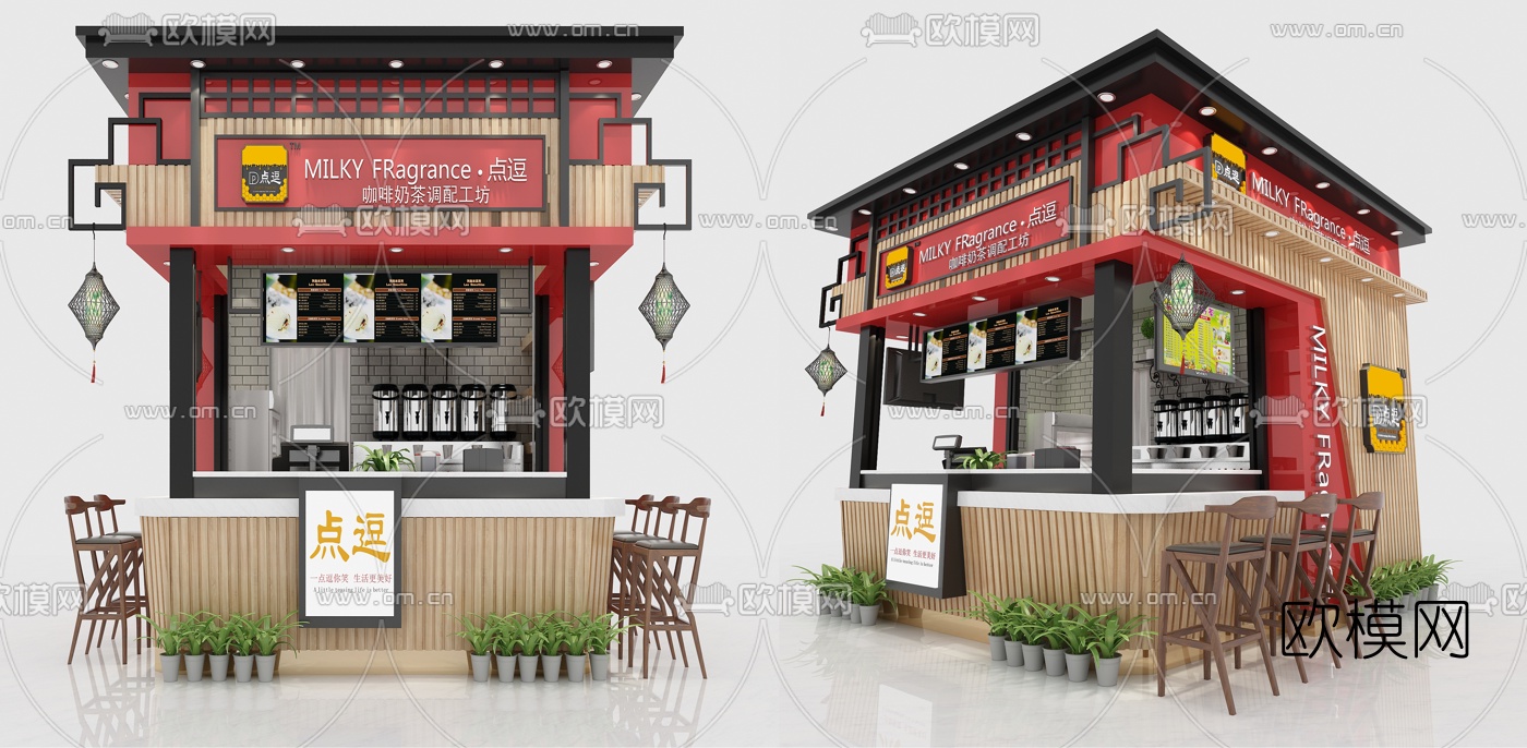新中式咖啡奶茶店3d模型