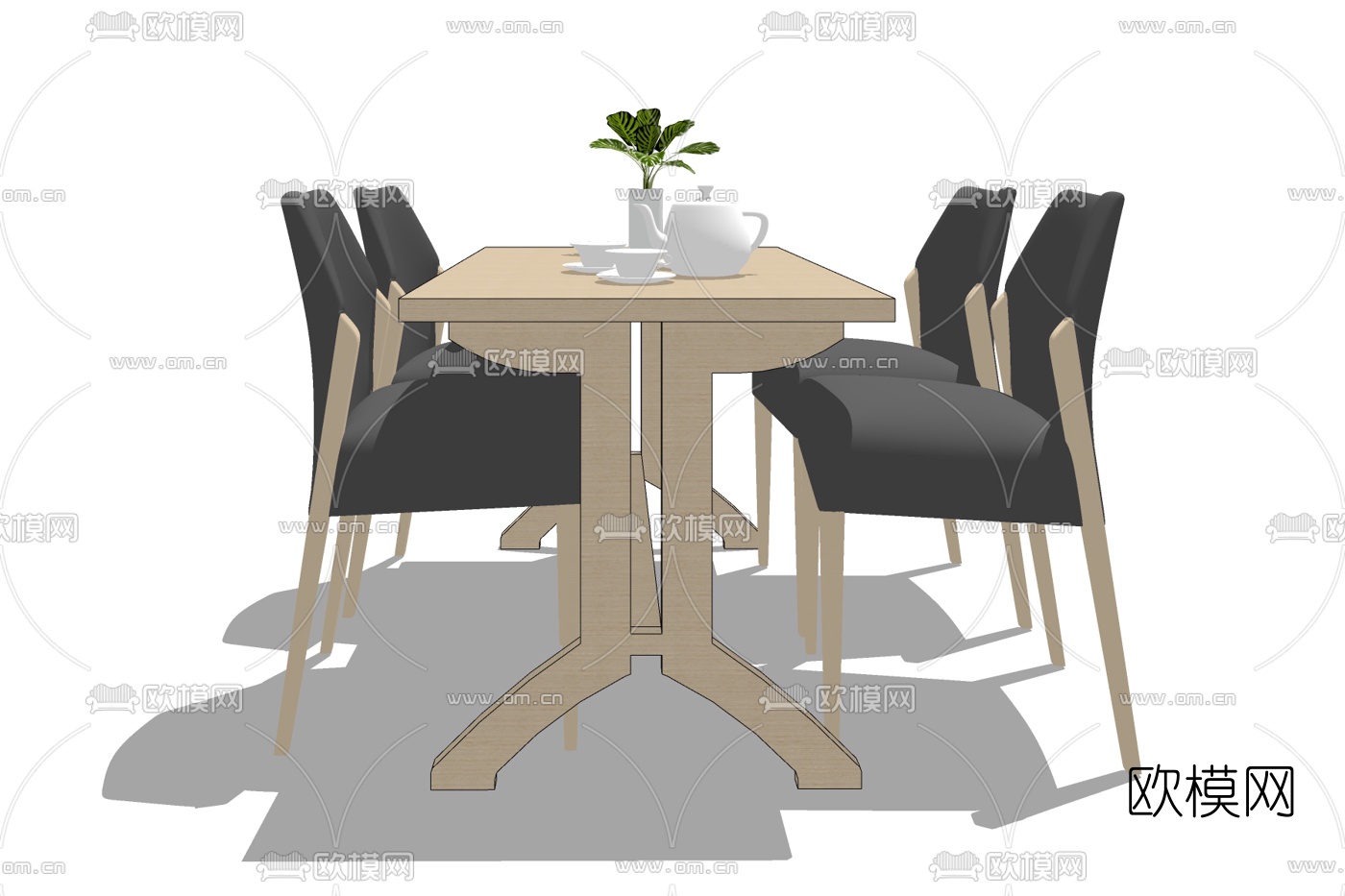 北欧实木餐桌椅免费su模型下载