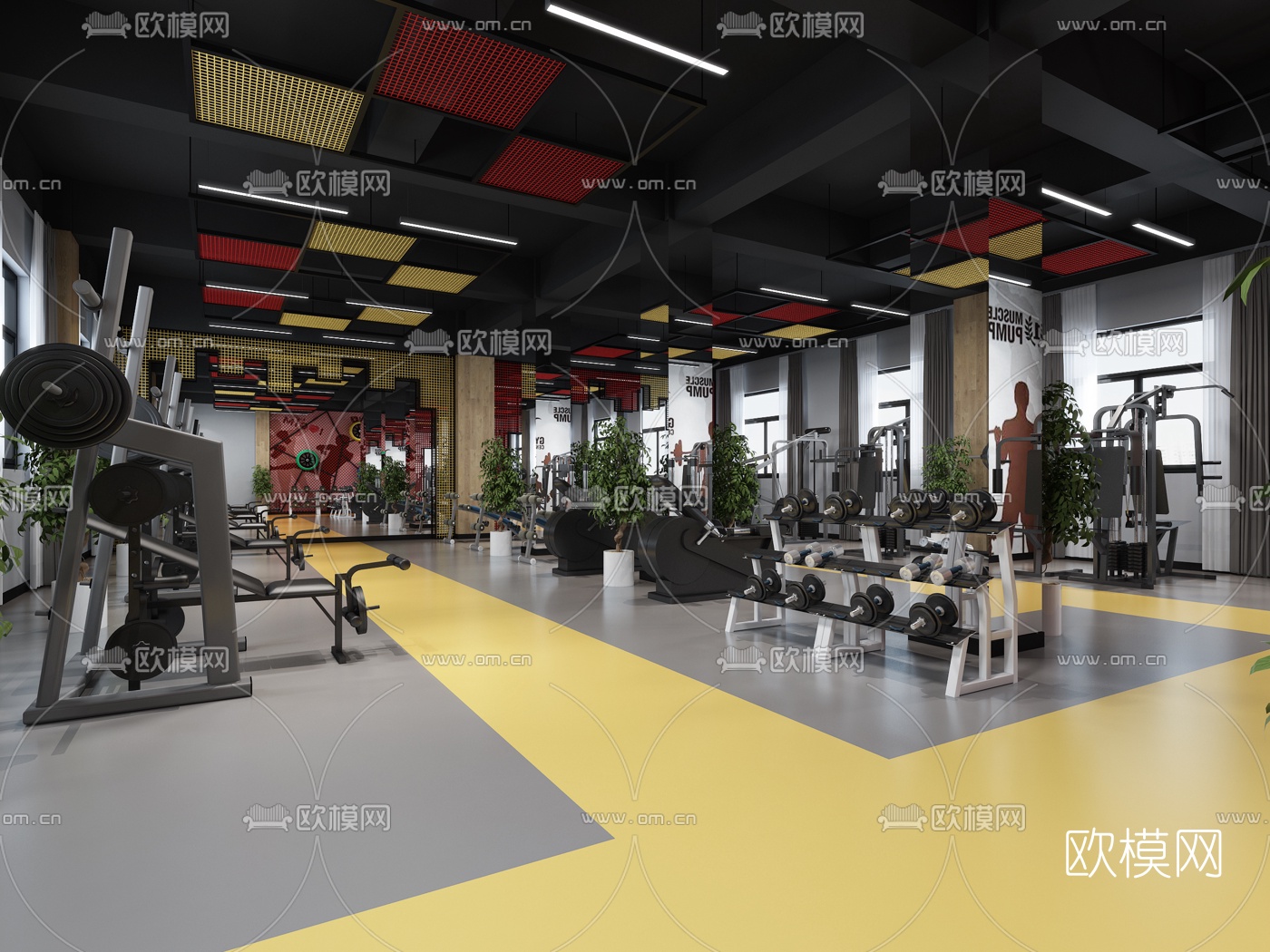 现代健身房3d模型下载（渲染图1）