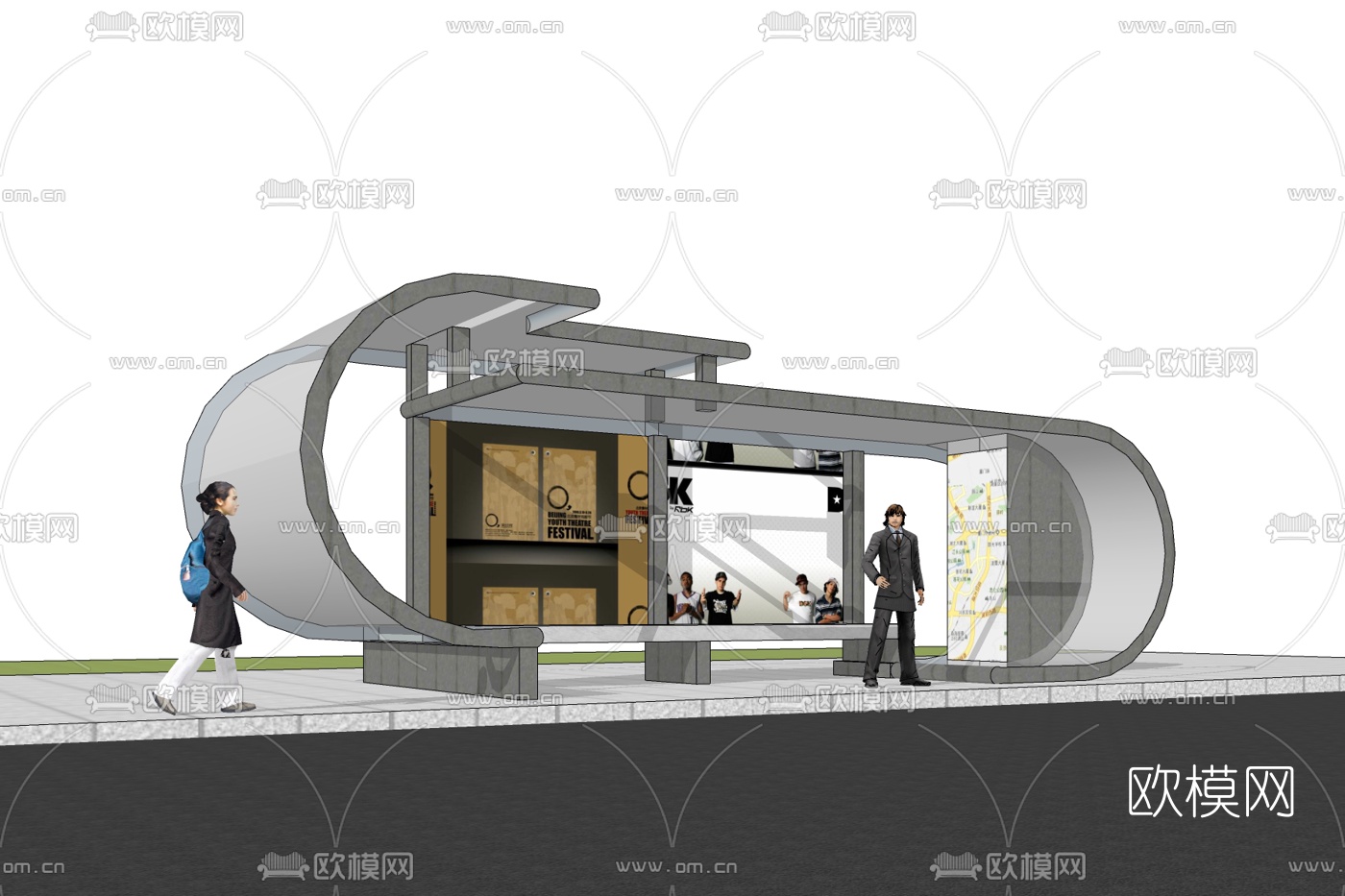 现代公交站免费su模型