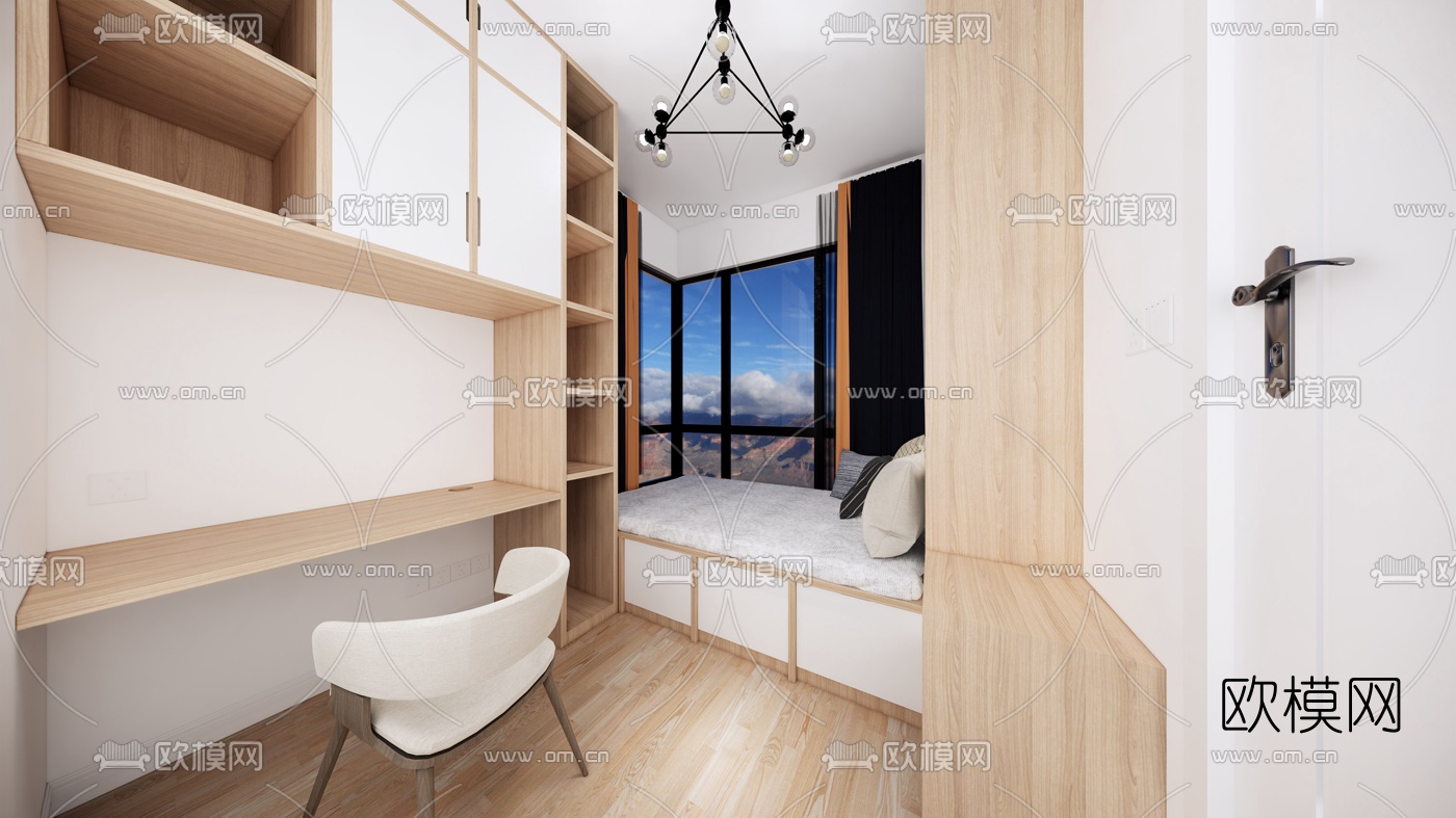 北欧客厅餐厅su模型下载（渲染图2）