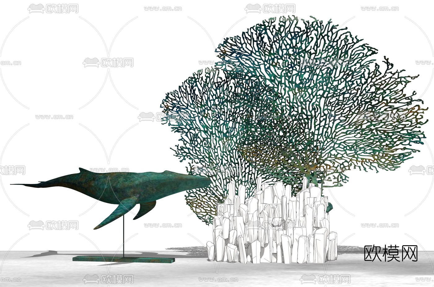 现代鲸鱼海草雕塑su模型