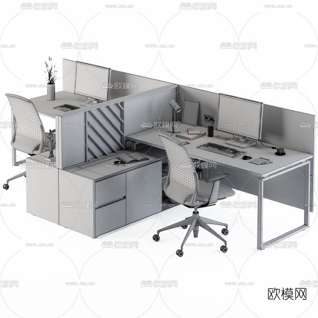 现代卡位办公桌椅组合3d模型