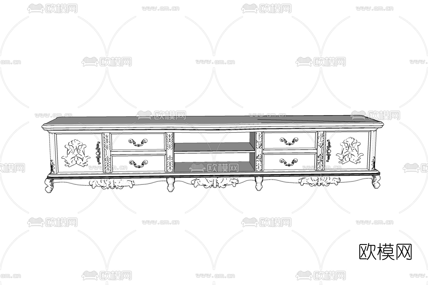 欧式实木电视柜免费su模型下载