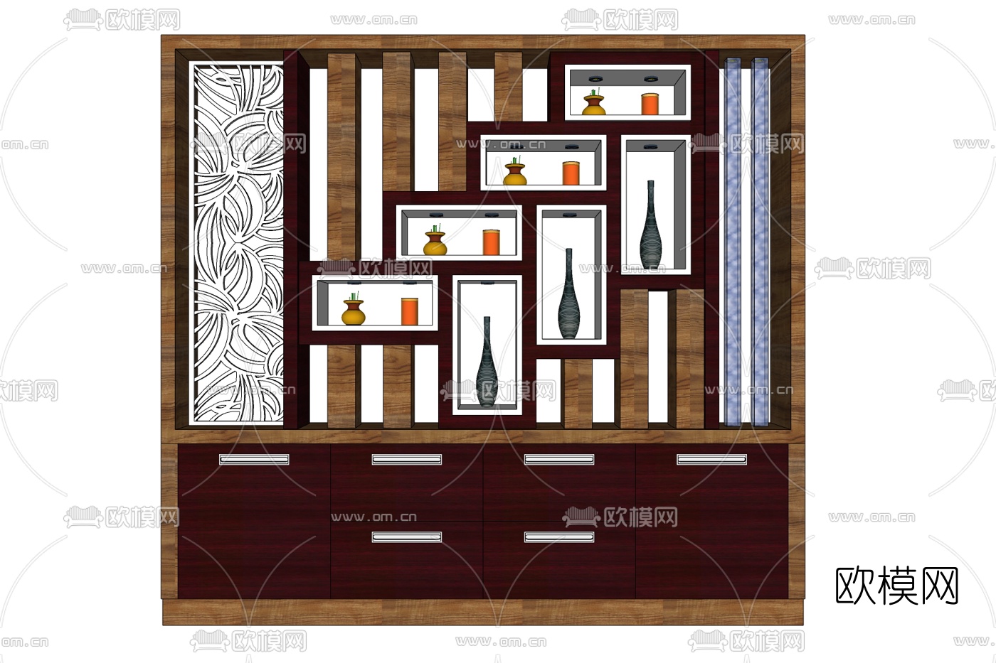现代实木装饰柜免费su模型下载