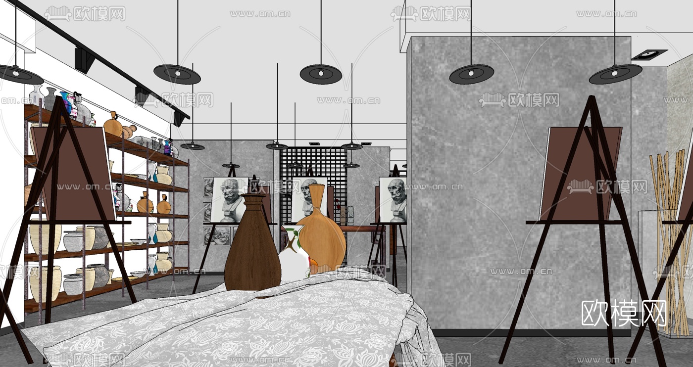 工业风画室su模型下载（渲染图2）