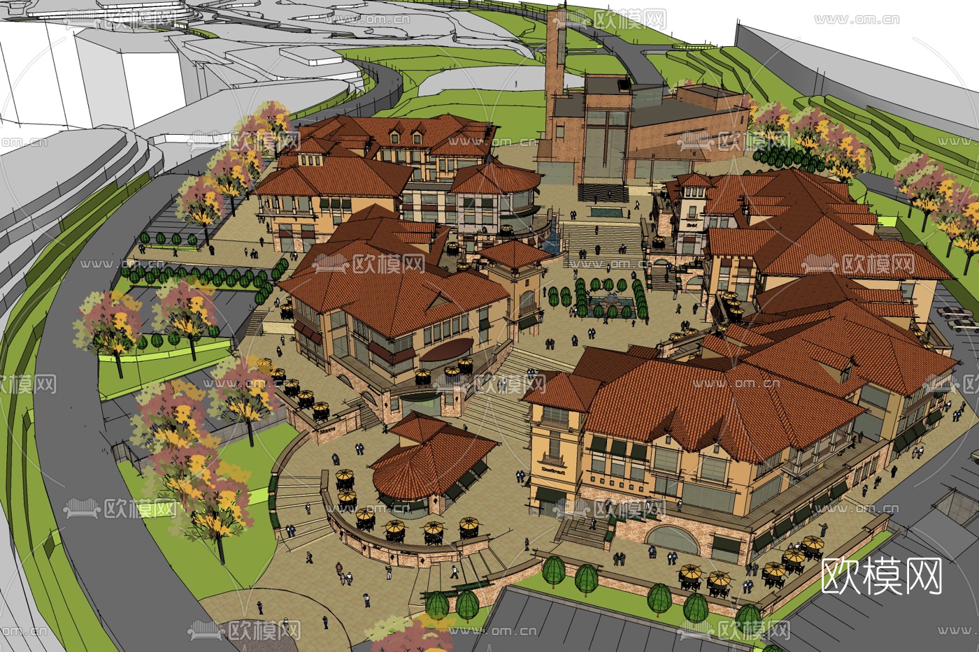 欧式商业街免费su模型下载