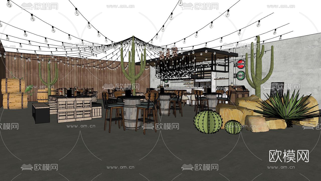 现代户外酒吧su模型下载