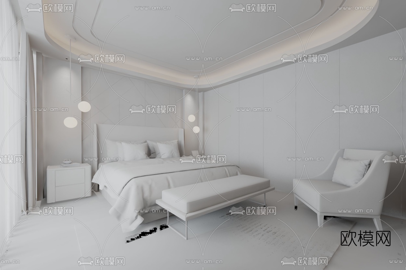 江河摄影 现代卧室主人房3d模型