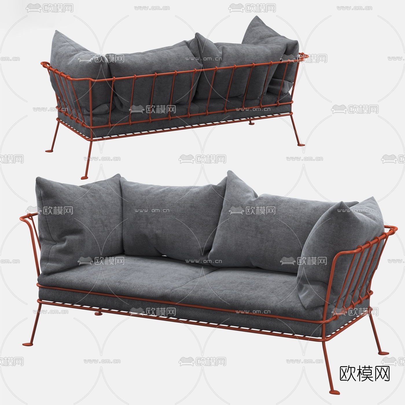 工业风铁艺双人沙发3d模型下载