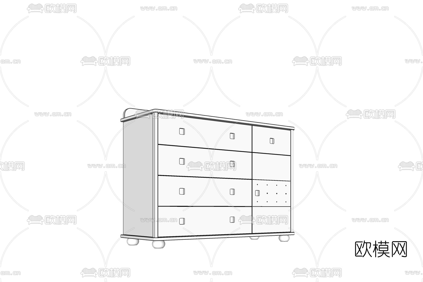 现代实木边柜免费su模型下载