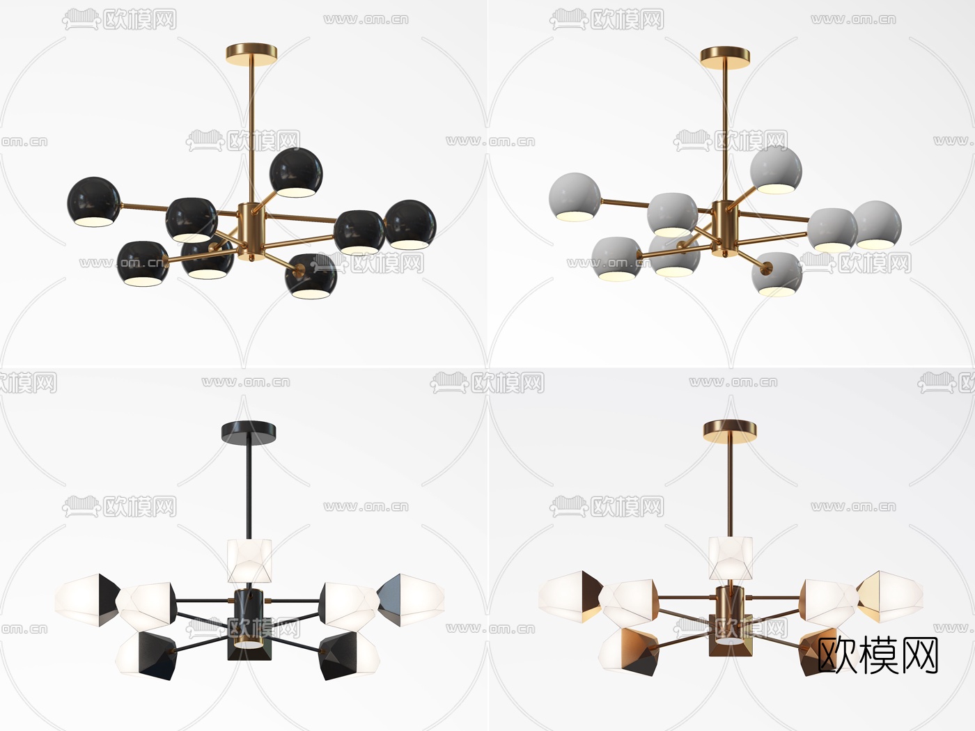 北欧金属多头吊灯3d模型下载