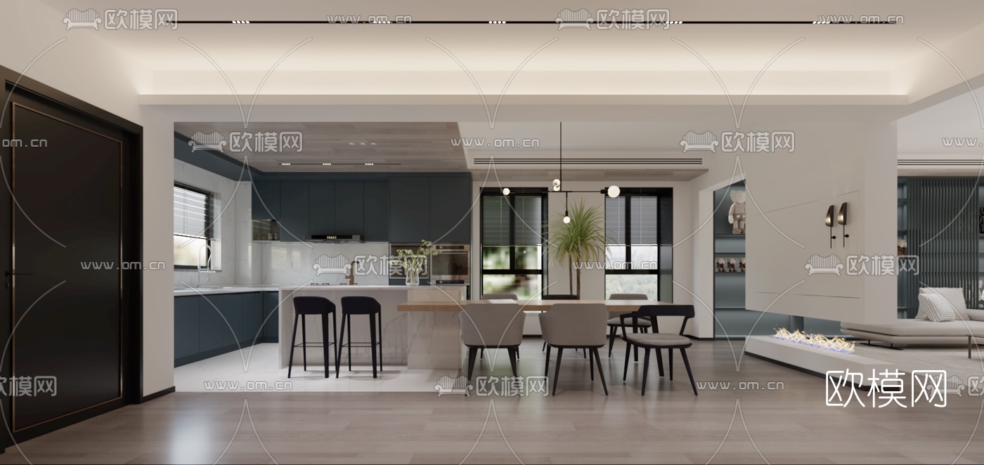 现代极简客厅餐厅免费3d模型