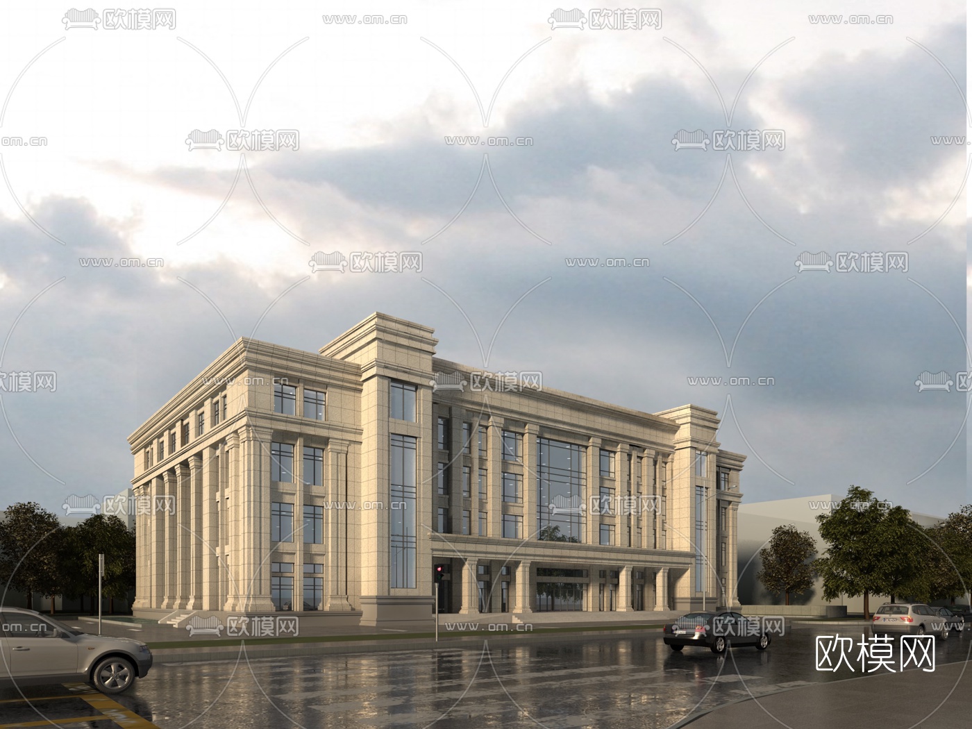 简欧办公楼建筑外观3d模型