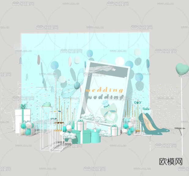现代婚礼摄影美陈su模型下载（渲染图1）