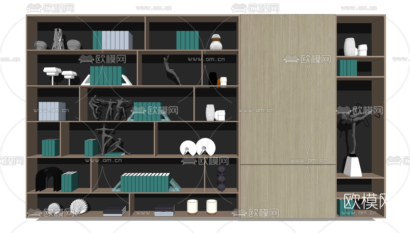 现代书架摆件组合su模型下载