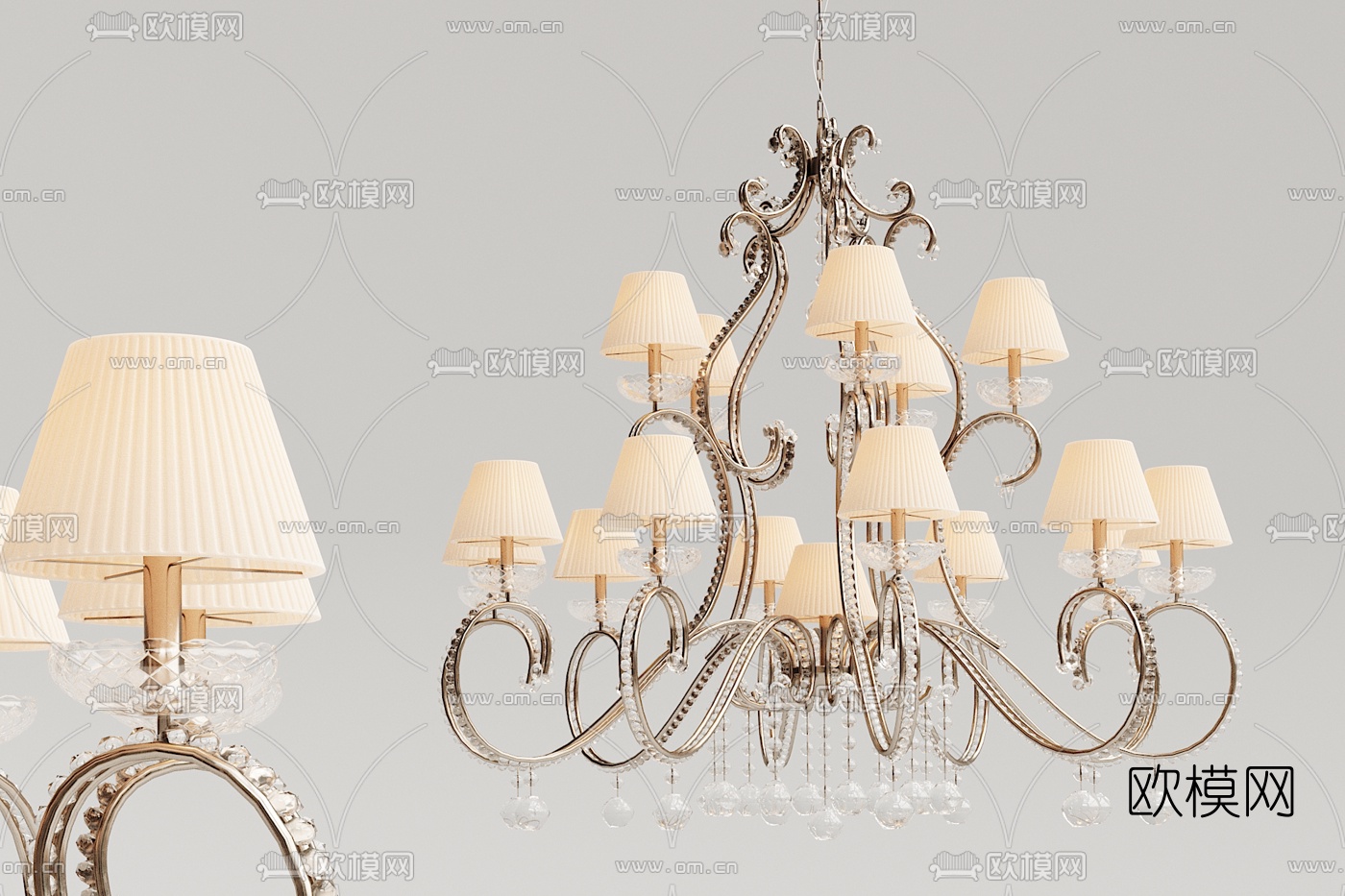 简欧金属水晶吊灯3d模型下载