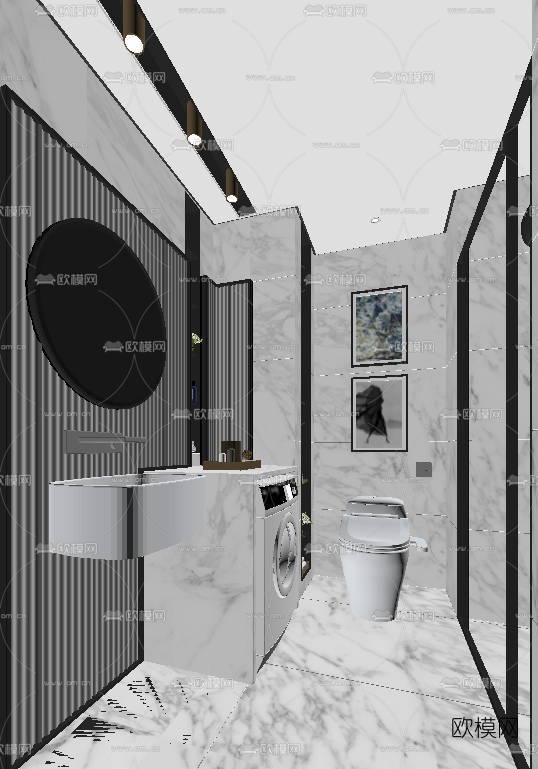 现代卫生间浴室su模型下载