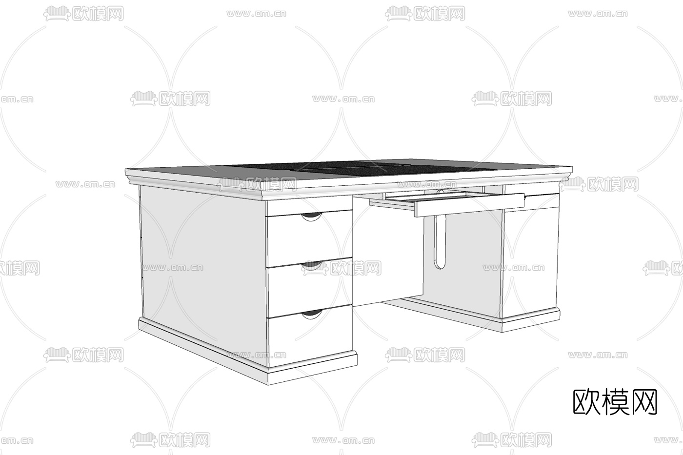 现代实木办公桌免费su模型下载