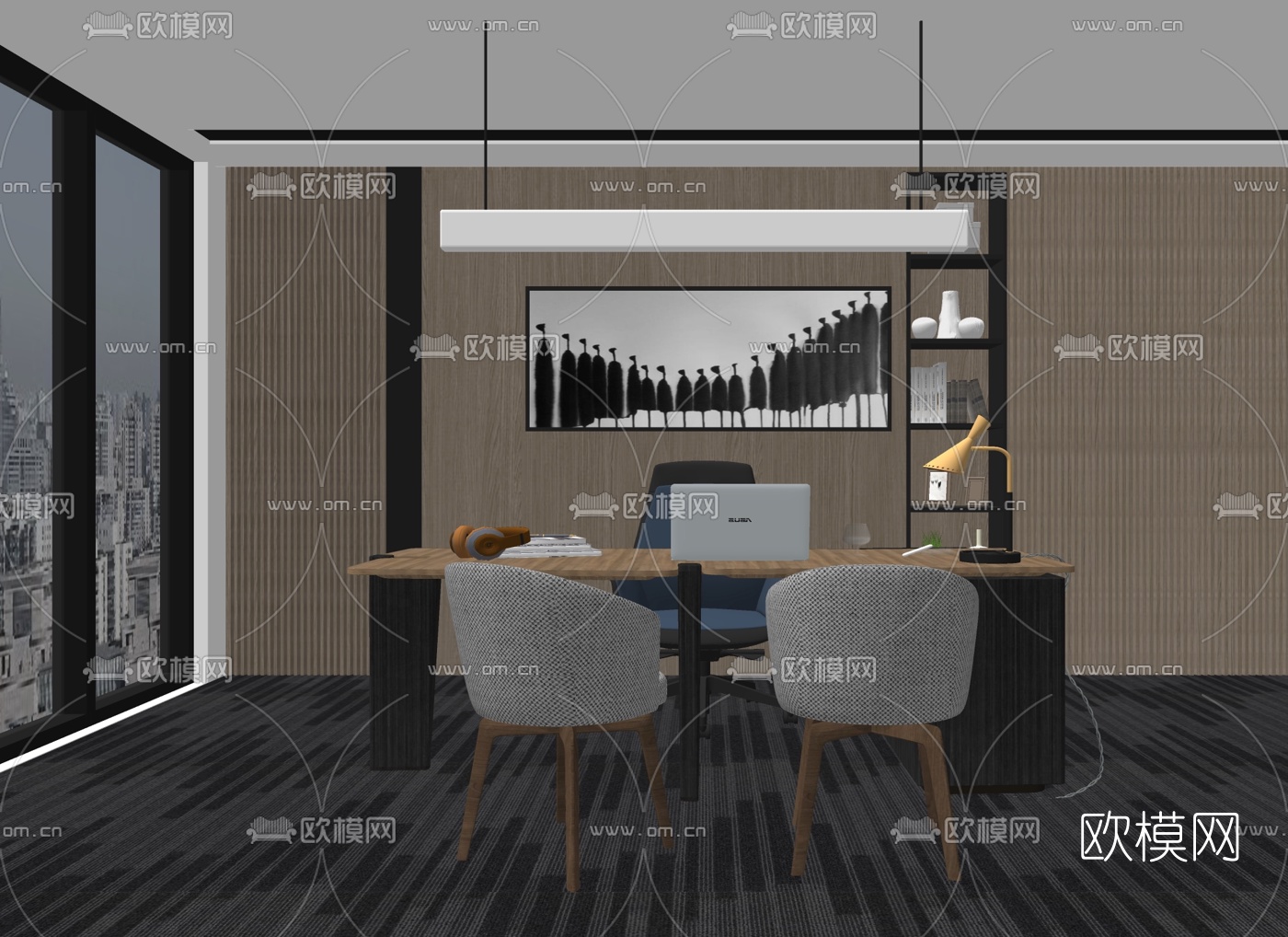 现代实木书桌椅su模型下载