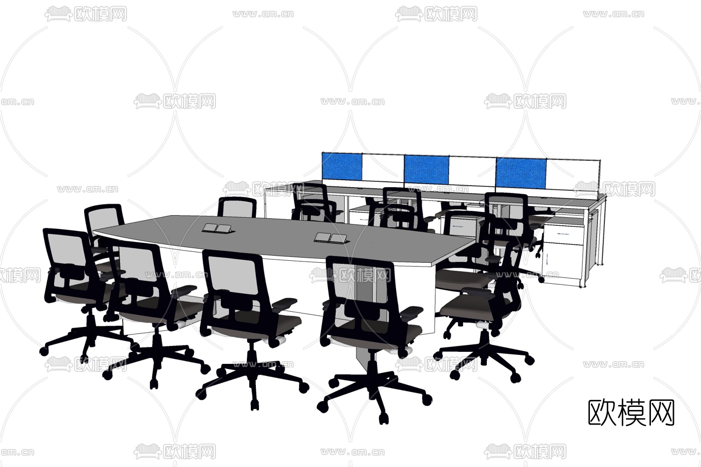 现代会议桌免费su模型下载