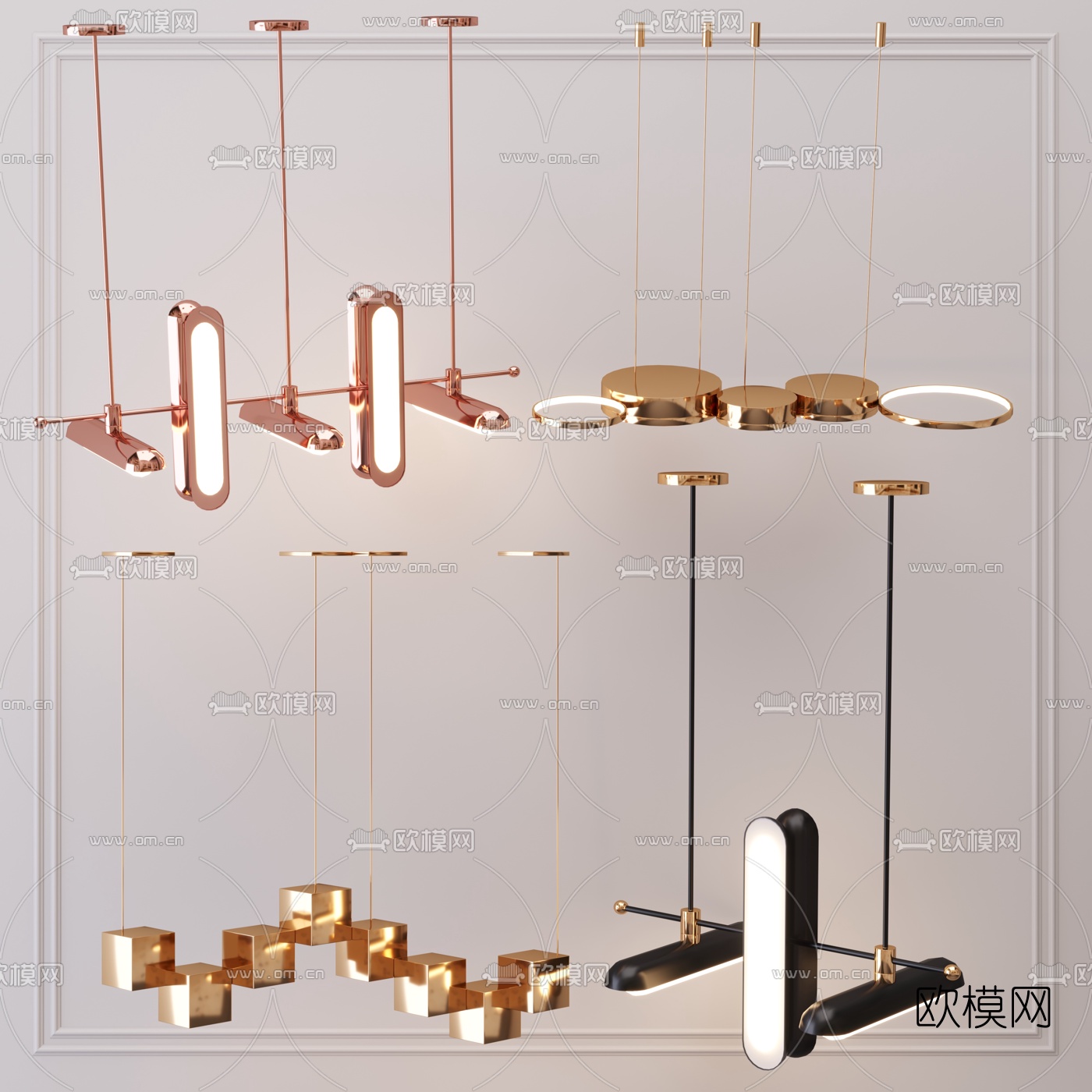 现代金属多头吊灯3d模型下载
