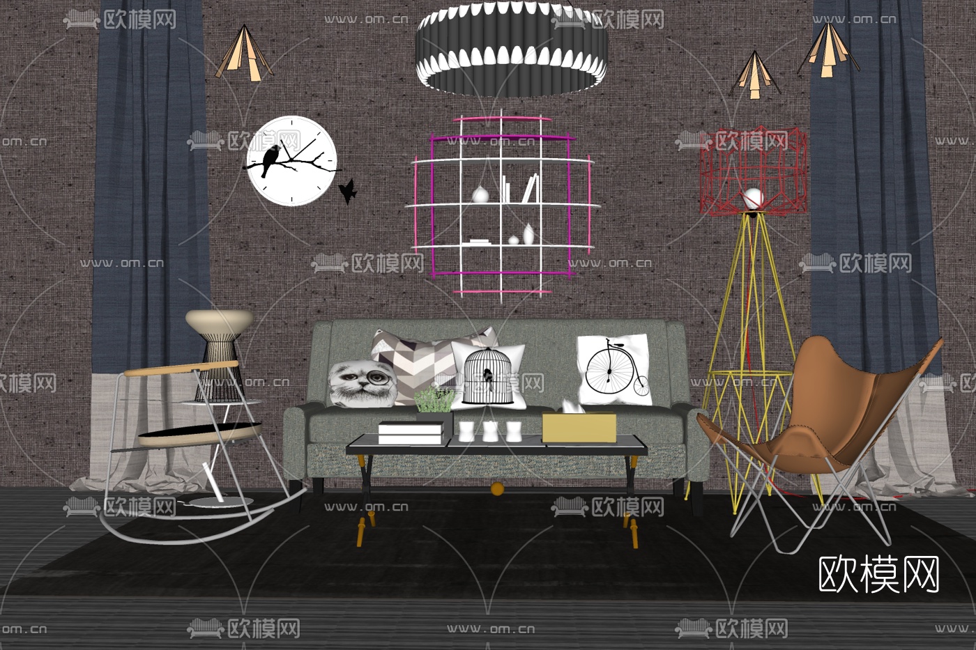 工业风沙发组合免费su模型下载