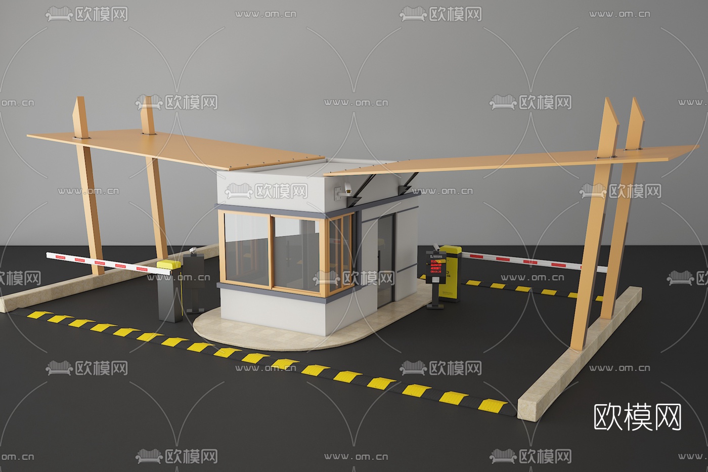 现代保安亭门禁亭停车场大门围栏3d模型
