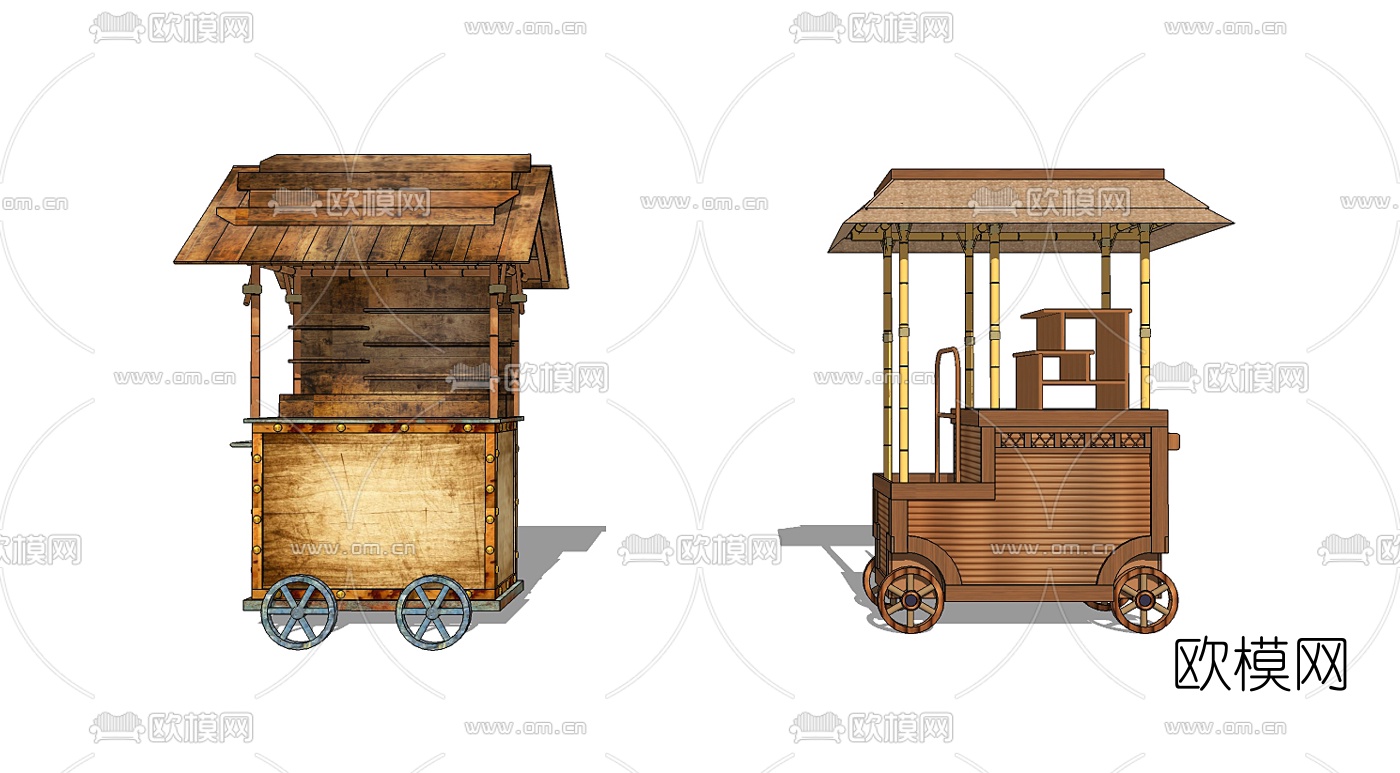 新中式移动售卖车su模型下载