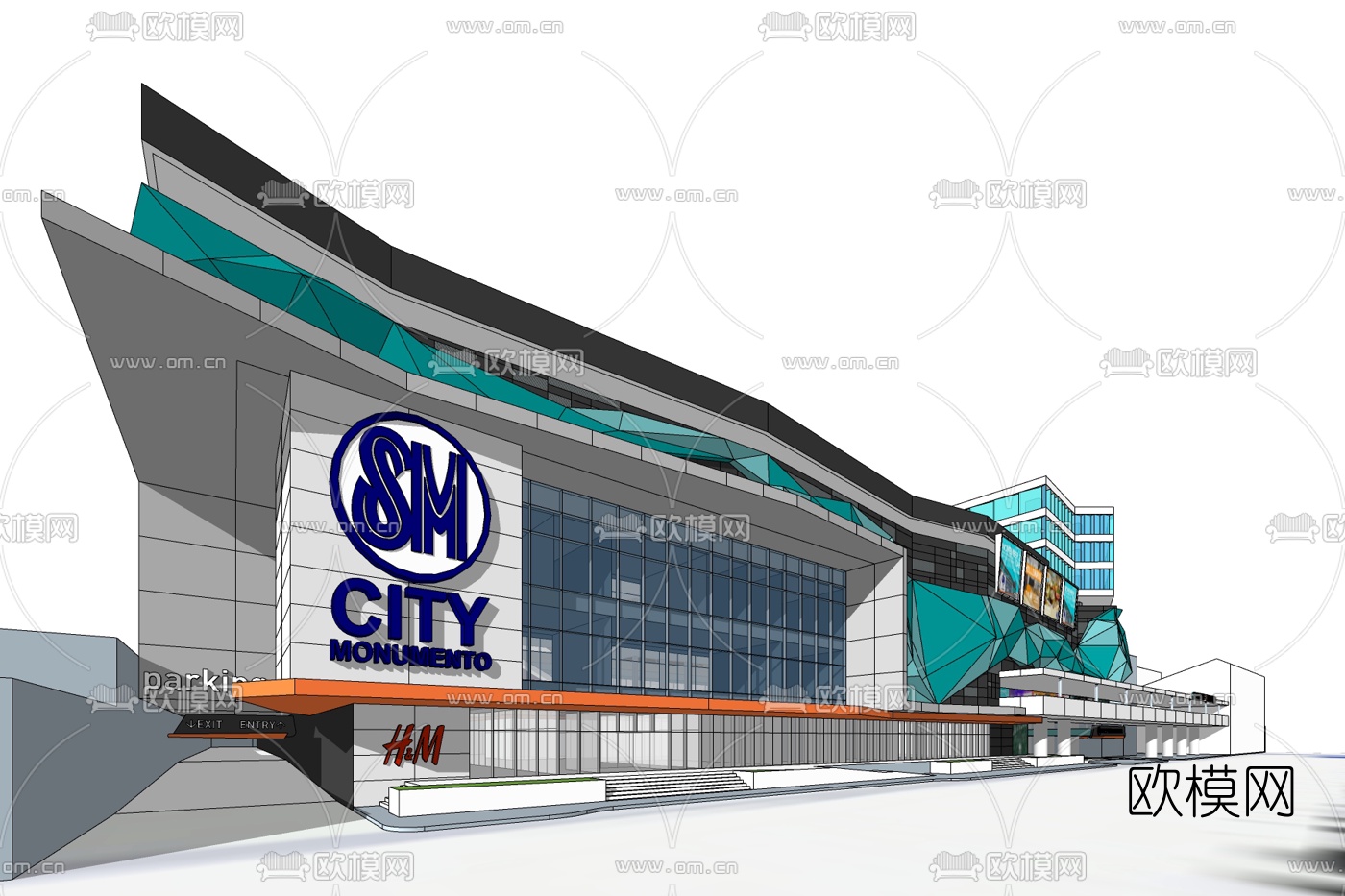现代商场外观免费su模型下载