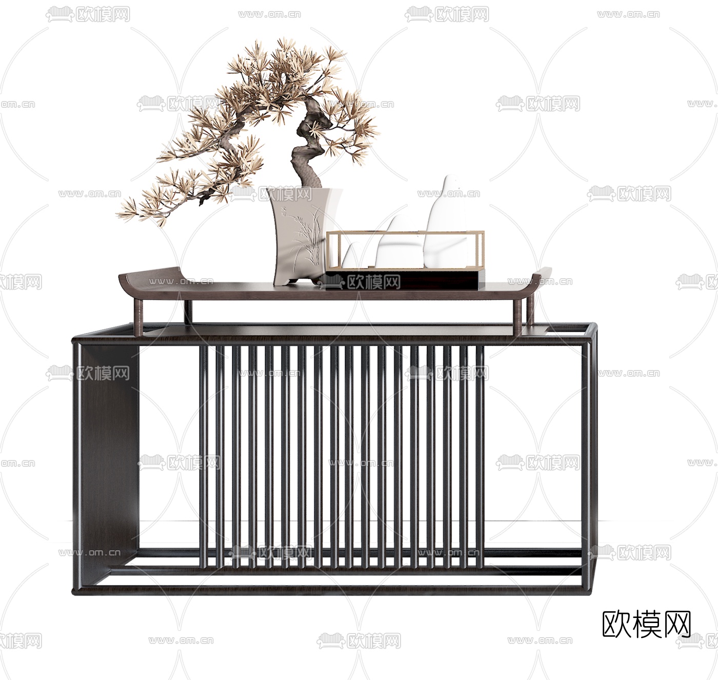新中式实木端景条案3d模型下载（渲染图3）
