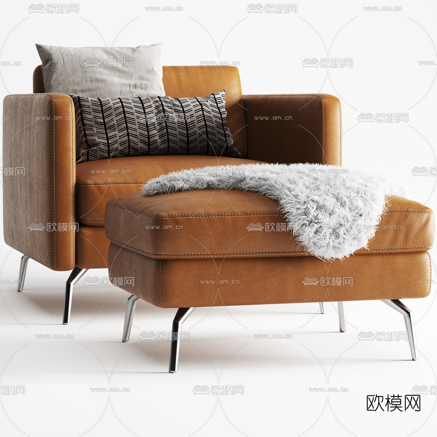 现代皮革休闲沙发脚踏3d模型
