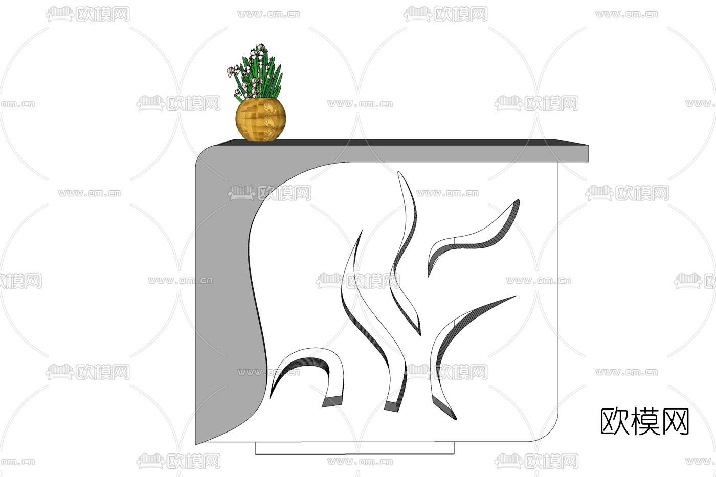 现代实木边柜免费su模型下载