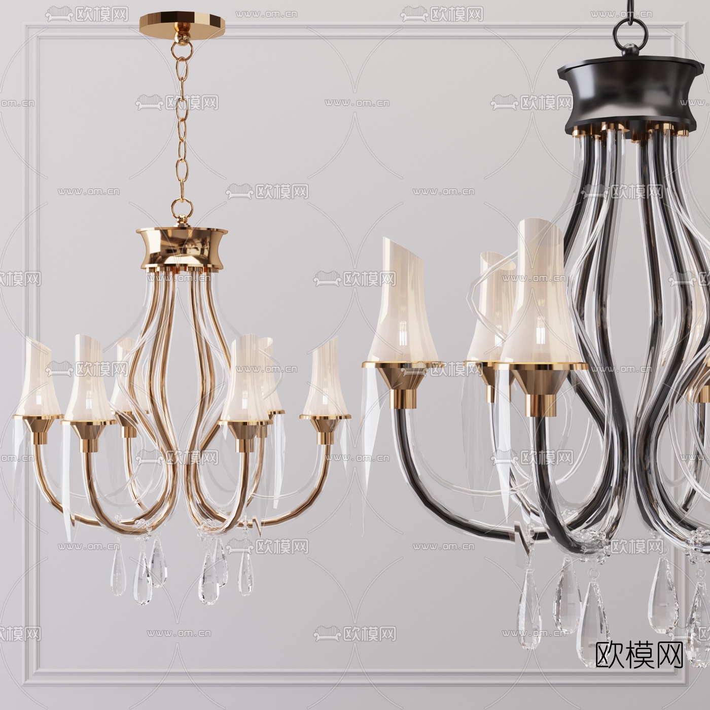 简美金属吊灯3d模型下载