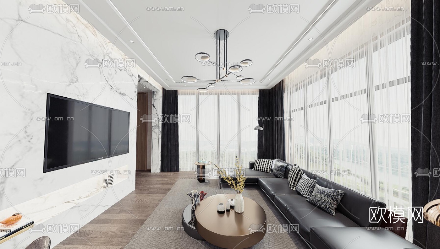 现代客厅餐厅客厅餐厅vr全景3d模型