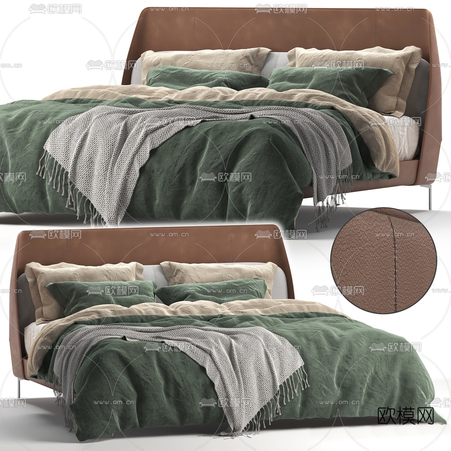 Poltrona Frau 皮革双人床3d模型下载（渲染图1）