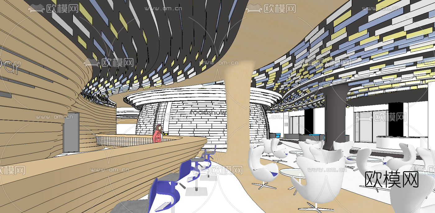 现代酒店会所大堂吧su模型下载（渲染图3）
