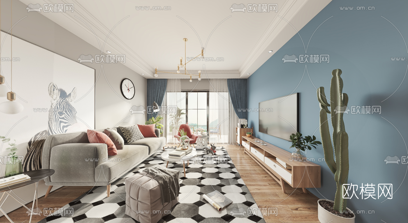 北欧客厅餐厅vr全景3d模型